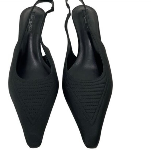 Tony Bianco | Size 8 | Black Stitched Pointed Toe Slingback Heels - Picture 6 of 15